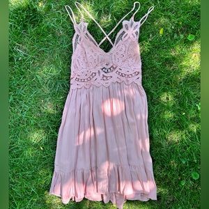 Pink Cotton Lace Summer Dress
